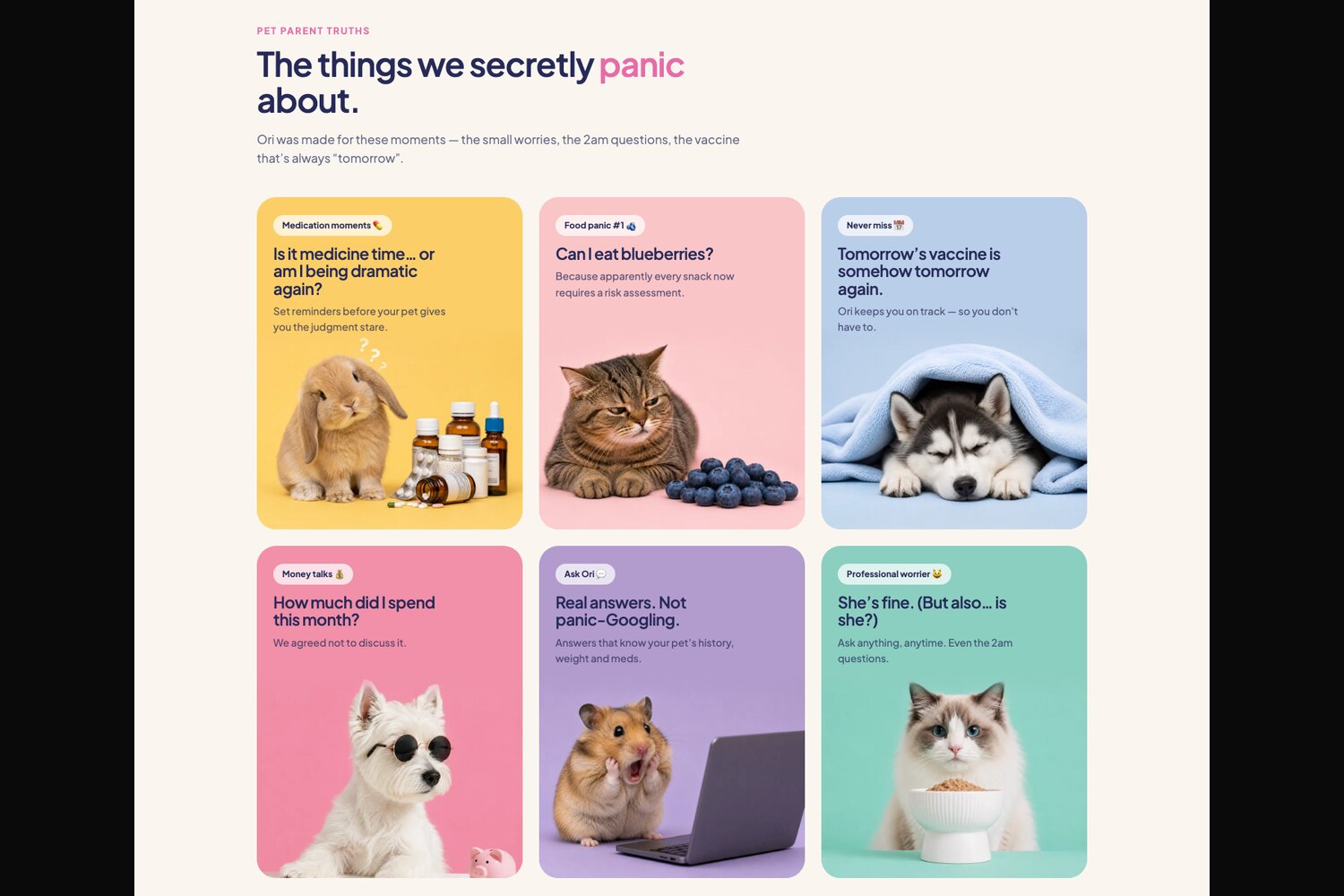 Ori website: the things pet owners secretly panic about